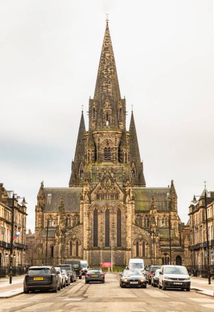 Photo for Edinburgh, Scotland - Jan 16, 2024 - Facade of St Mary's Episcopal Cathedral or the Cathedral Church of Saint Mary the Virgin. is a cathedral of the Scottish Episcopal Church in Edinburgh, Space for text, Selective focus. - Royalty Free Image