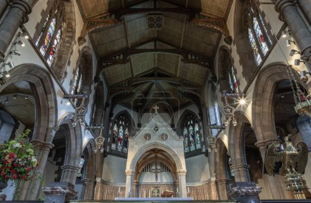 Photo for Edinburgh, Scotland - Jan 18, 2024 - Interior view of St Mary's Catholic Cathedral. The Metropolitan Cathedral of Our Lady of the Assumption, is a Roman Catholic church of the Edinburgh city, Space for text, Selective focus. - Royalty Free Image