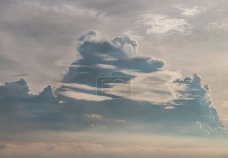 The sky is being covered with fluffy white clouds. Concept idea of Imaginative clouds nature, Amazing sky like a heaven for background wallpaper and texture, Space for text, Selective Focus.