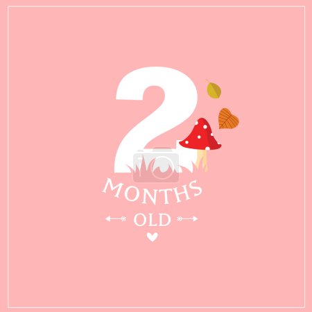 Illustration for Print. Cute card "I'm 2 months old". Pink postcard for a photo of a child. First year of life. birthday - Royalty Free Image