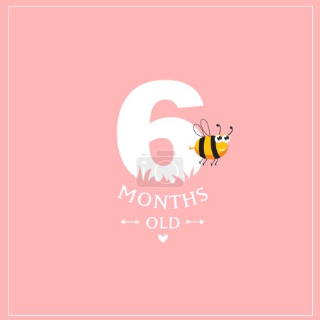 Impresión. Bonita tarjeta "Tengo 6 meses". Postal rosa para una foto de un niño. Primer año de vida. cumpleaños