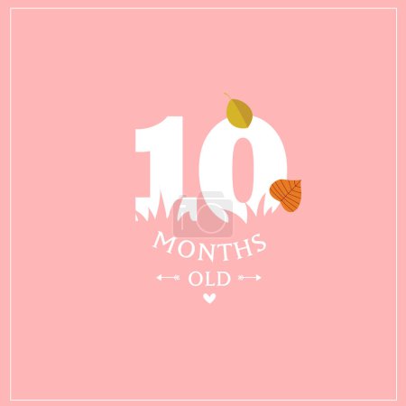 Une empreinte. Jolie carte "J'ai 10 mois". Carte postale rose pour une photo d'un enfant. Première année de vie. anniversaire