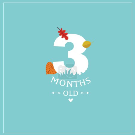 Illustration for Print. Cute card "I'm 3 months old". Blue postcard for a photo of a child. First year of life. birthday - Royalty Free Image