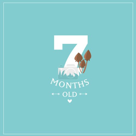 Une empreinte. Carte vectorielle mignonne "J'ai 7 mois". Carte postale rose pour une photo d'un enfant. Première année de vie. anniversaire