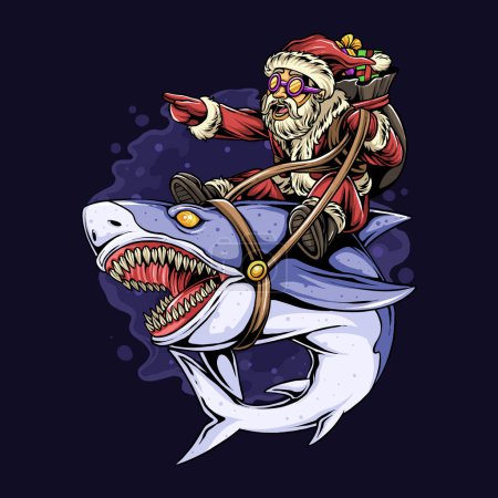 Illustration for Christmas Santa Claus Sitting on a Shark - Royalty Free Image