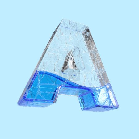 Letter A in 3D liquid texture in frozen glass