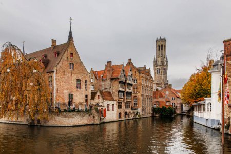 View of the Brugge historic city center. The old town in medieval Europe, Belgium