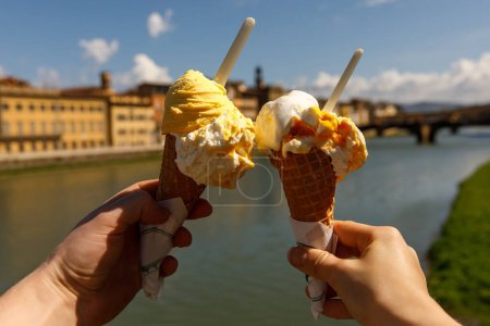 Italian gelato in the couple hands