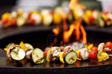 Photo for Grilled Vegetables: Raw Vegetables Prepared for Grilling with the Olive Oil, Herbs, and Spices - Royalty Free Image