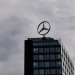 Berlin, Germany - April 1, 2024: Mercedes logo on the office building roof