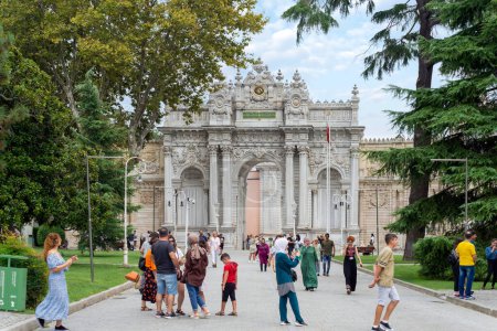 Photo for Istanbul, Turkey - August 31, 2022: Entrance of Dolmabahce Palace, with tourists visiting the place - Royalty Free Image