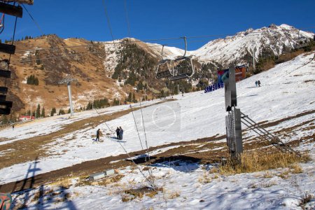 Photo for Almaty Mountains. Kazakhstan 20 October 2022 Medeo Shymbulak Mountain Resort - Royalty Free Image