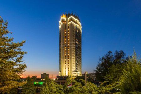 Photo for Almaty City Kazakhstan. 5 May 2023. Hotel Kazak in the city of Almaty, Kazakhstan. The most popular building in Almaty - Royalty Free Image