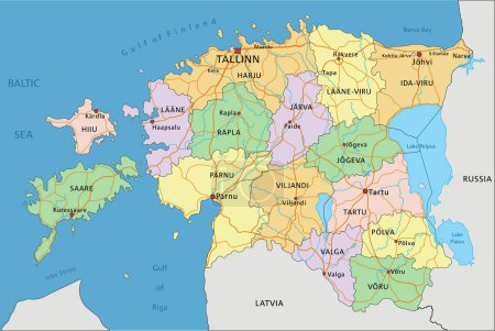 Téléchargez les illustrations : Estonie - Carte politique très détaillée et modifiable avec étiquetage. - en licence libre de droit