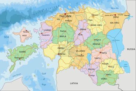 Ilustración de Estonia - Mapa político editable altamente detallado con etiquetado. - Imagen libre de derechos