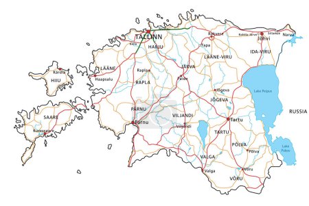 Ilustración de Estonia mapa de carreteras y autopistas. Ilustración vectorial. - Imagen libre de derechos