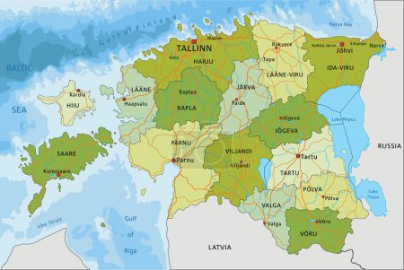 Téléchargez les illustrations : Carte politique modifiable très détaillée avec des couches séparées. Estonie. - en licence libre de droit