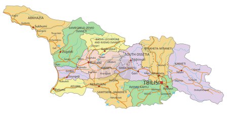 Ilustración de Georgia - Mapa político editable altamente detallado con etiquetado. - Imagen libre de derechos