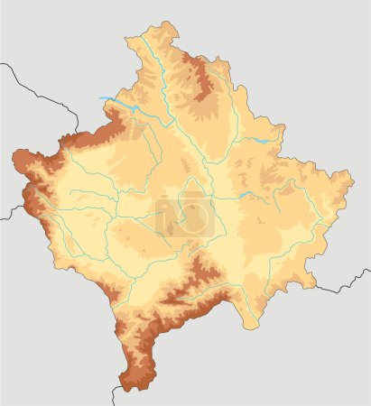 Illustration pour Carte physique du Kosovo très détaillée. - image libre de droit