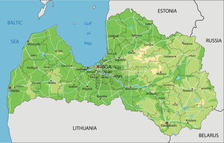 Illustration for Highly detailed Latvia physical map with labeling. - Royalty Free Image