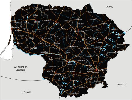 Ilustración de Mapa de ruta detallado de Lituania con etiquetado. - Imagen libre de derechos