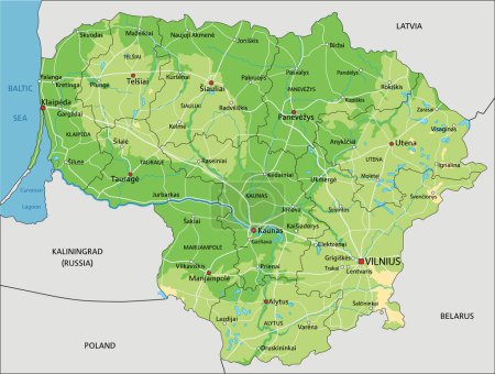 Illustration for Highly detailed Lithuania physical map with labeling. - Royalty Free Image