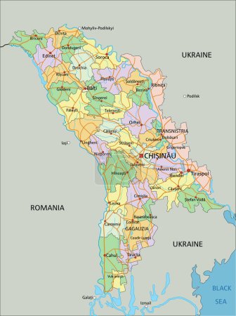 Ilustración de Moldavia - Mapa político editable altamente detallado con etiquetado. - Imagen libre de derechos