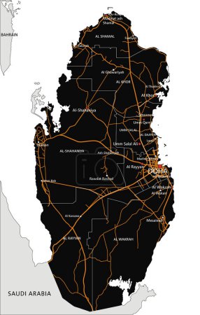 Ilustración de Hoja de ruta detallada de Qatar con etiquetado. - Imagen libre de derechos