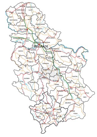 Ilustración de Serbia mapa de carreteras y carreteras. Ilustración vectorial. - Imagen libre de derechos