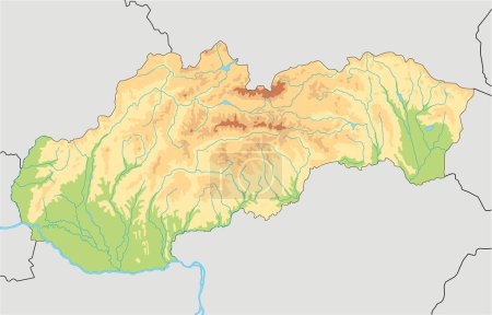 Mapa físico de Eslovaquia altamente detallado.