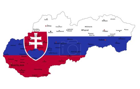 Téléchargez les illustrations : Slovaquie carte politique très détaillée avec drapeau national isolé sur fond blanc. - en licence libre de droit