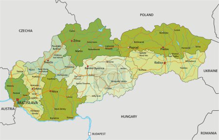Téléchargez les illustrations : Carte politique modifiable très détaillée avec des couches séparées. Slovaquie. - en licence libre de droit