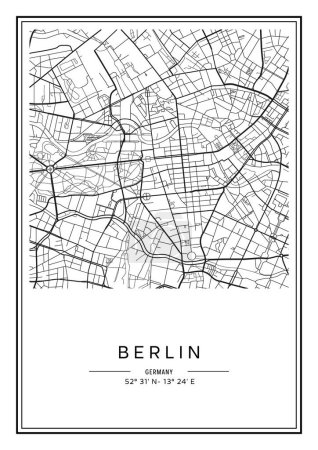 Illustration for Black and white printable Berlin city map, poster design, vector illistration. - Royalty Free Image
