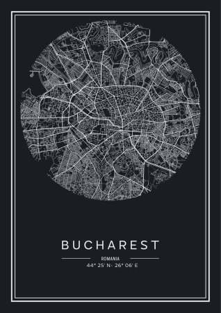 Illustration for Black and white printable Bucharest city map, poster design, vector illistration. - Royalty Free Image