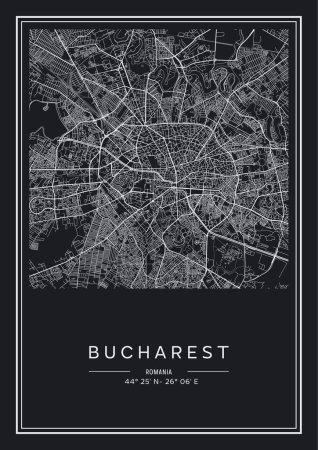 Illustration for Black and white printable Bucharest city map, poster design, vector illistration. - Royalty Free Image