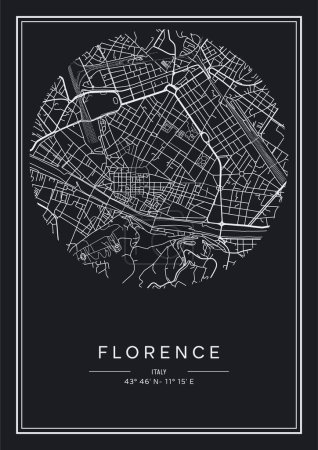Ilustración de Blanco y negro imprimible Florencia mapa de la ciudad, diseño de póster, vector illistration. - Imagen libre de derechos