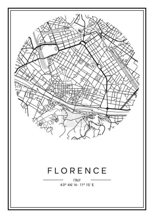 Ilustración de Blanco y negro imprimible Florencia mapa de la ciudad, diseño de póster, vector illistration. - Imagen libre de derechos