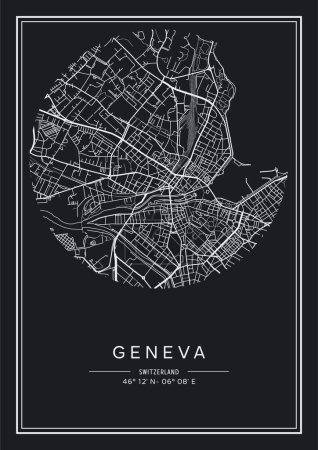Téléchargez les illustrations : Noir et blanc imprimable Genève carte de la ville, poster design, illistration vectorielle. - en licence libre de droit