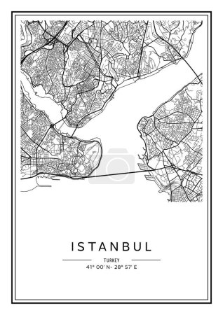 Illustration for Black and white printable Istanbul city map, poster design, vector illistration. - Royalty Free Image