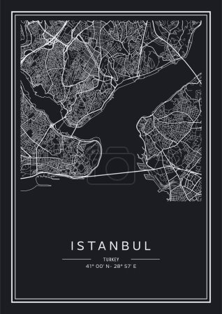 Ilustración de Mapa de Estambul imprimible en blanco y negro, diseño de póster, vector illistration. - Imagen libre de derechos