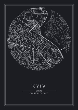 Illustration for Black and white printable Kyiv city map, poster design, vector illistration. - Royalty Free Image