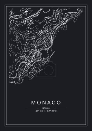 Téléchargez les illustrations : Plan de la ville Monaco imprimable en noir et blanc, poster design, illistration vectorielle. - en licence libre de droit
