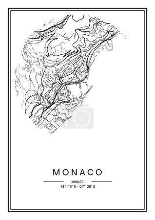 Illustration for Black and white printable Monaco city map, poster design, vector illistration. - Royalty Free Image