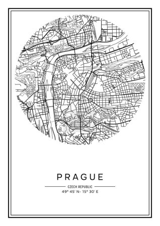 Téléchargez les illustrations : Plan de la ville Prague imprimable en noir et blanc, poster design, illistration vectorielle. - en licence libre de droit