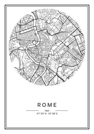 Illustration for Black and white printable Rome city map, poster design, vector illistration. - Royalty Free Image