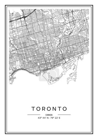 Téléchargez les illustrations : Noir et blanc imprimable Toronto carte de la ville, poster design, vecteur illistration. - en licence libre de droit