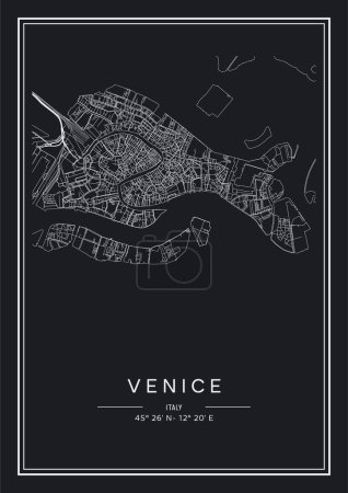 Ilustración de Mapa de Venecia imprimible en blanco y negro, diseño de póster, vector illistration. - Imagen libre de derechos
