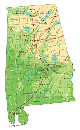 Illustration for High detailed Alabama physical map with labeling. - Royalty Free Image