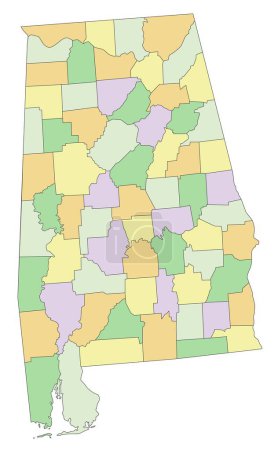 Téléchargez les illustrations : Alabama - Carte politique modifiable très détaillée. - en licence libre de droit