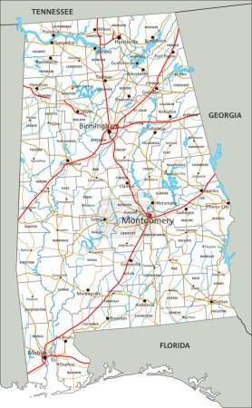 Illustration for High detailed Alabama road map with labeling. - Royalty Free Image